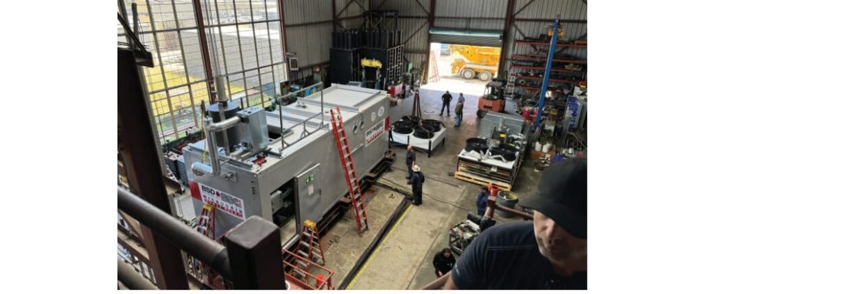 Screenshot of a San Diego Business Journal article titled 'Kearny Mesa Company Helps Keep Power on for Health Care' featuring BSD Builders, Inc. and CEO Jeff Blair.